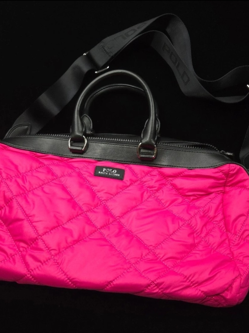Polo by Ralph Lauren Hot Pink Quilted Travel Bag with Black Trim